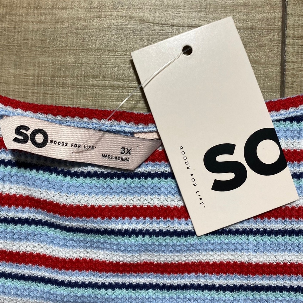 SO Good For Life Juniors Striped Lace-Up Tee Size 3X Blue White Red Green - Picture 4 of 9